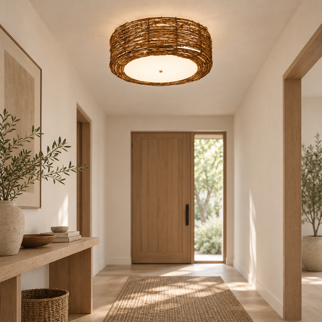 Handmade Rattan Round Ceiling Lamp | Woven Natural Pendant Light