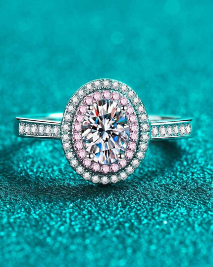 Stunning Moissanite & Zircon Halo Sterling Silver Engagement Ring Set
