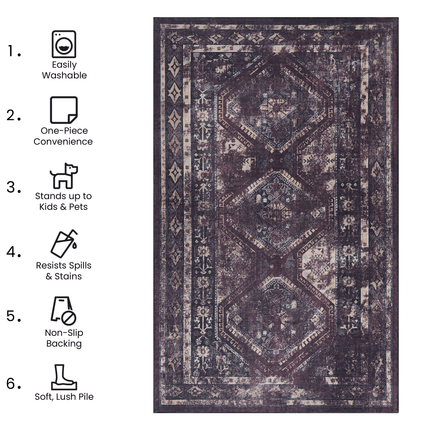Room and Decor Black Burgundy 3X5 Washable Non-Slip Area Rug