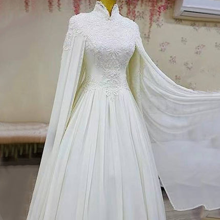 Peekaboo Studio Lace Slim Long Sleeve Fishtail Wedding Dress with Trai