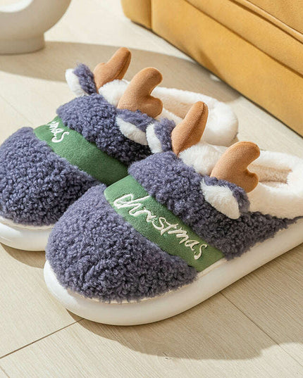 Cozy Elk Design Christmas Slip-On Slippers for Winter Home Comfort