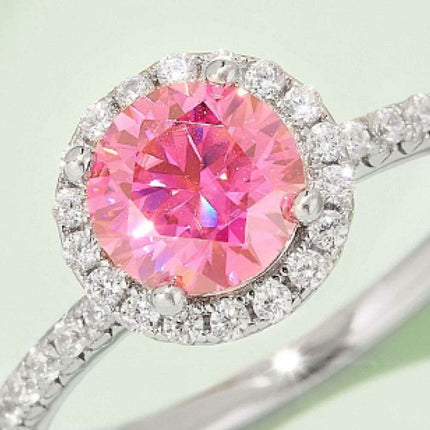 Radiant Pink Diamond Halo Ring - Sterling Silver Elegance
