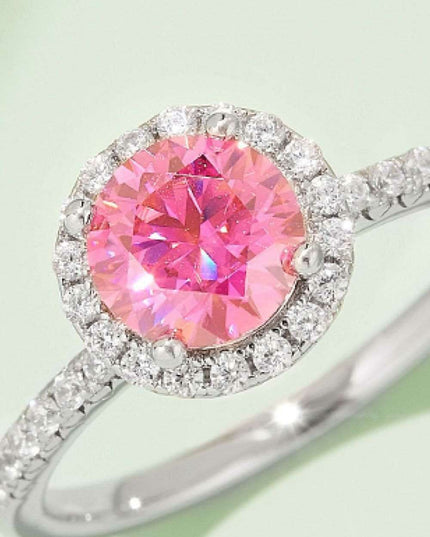 Radiant Pink Diamond Halo Ring - Sterling Silver Elegance