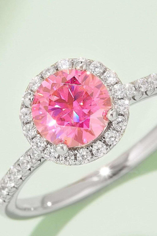 Pink Diamond Halo Ring in Sterling Silver with Elegant Lab Grown Stone