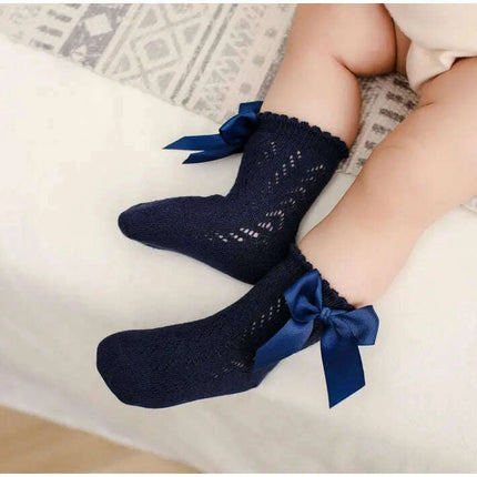Adorable Cotton Baby Girl Socks with Stylish Bows - Breathable Short Socks