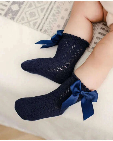Adorable Cotton Baby Girl Socks with Stylish Bows - Breathable Short Socks