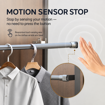 Intelligent Touch, Sensor & Voice Control Electric Wardrobe Lift — Aluminum, 15kg, Extendable 600–900mm / 900–1200mm