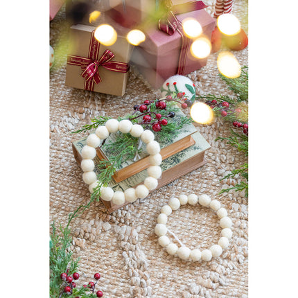 Room & Decor 6.7" Cream Ball Wreath Ornaments, Set of 6 Wool Decor
