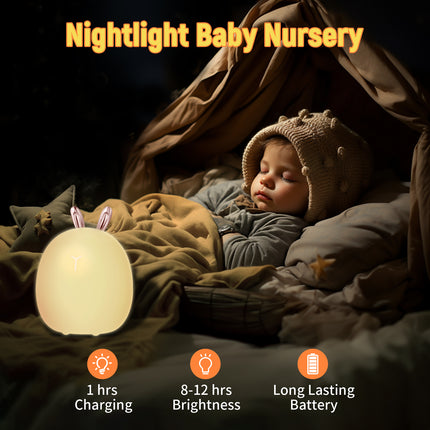 Silicone Touch Night Light For Baby Room Rabbit Shaped Ambient Lamp Clap Control