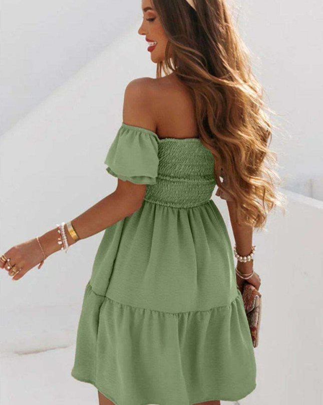 Elegant Off-Shoulder Mini Dress with Flattering Shirred Accents