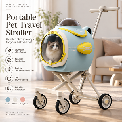 Portable Pet Travel Stroller — Aluminum Frame, Ventilation & Temperature Display Standard Strollers portable-pet-travel-stroller-ventilation-system-temp-display-aluminum-frame-cat-dog-carrier-360-wheels-for-travel-pet-products Pet Supplies > Pet Travel & Outdoors > Pet Strollers & Carriages