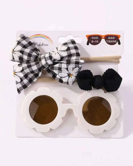 3Pcs/Set Newborn Print Bowknot Headbands and Cute Round Sunglasses