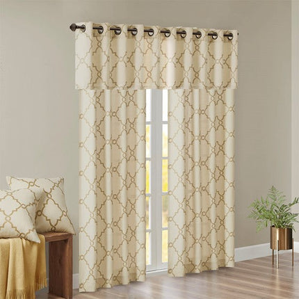 Room & Decor Fretwork Print Grommet Top Valance, Beige Gold, 50x18