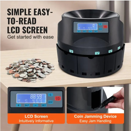 VEVOR Coin Sorter & Counter - 300 Coins/Min, LCD Display, Wrapper