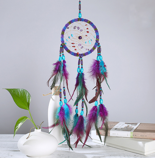 Indian Handcrafted Dream Catcher with Vibrant Feathers and Wind Chimes