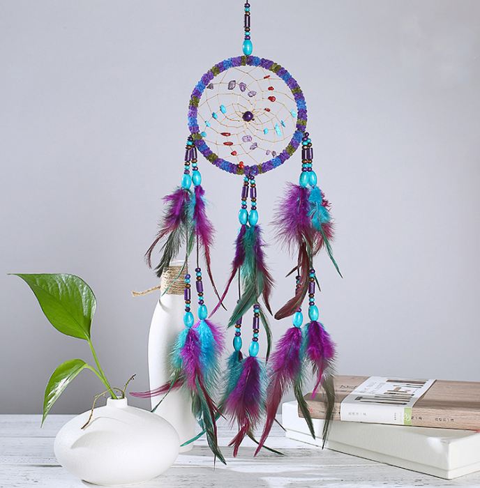Indian Artisan Dreamcatcher: Handcrafted Turquoise and Feather Elegance