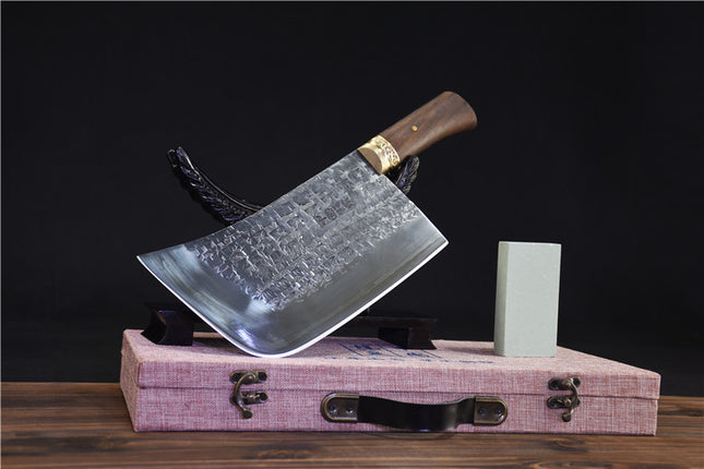 Stainless Steel Chopping Knife With Rosewood Handle And Copper Fittings
