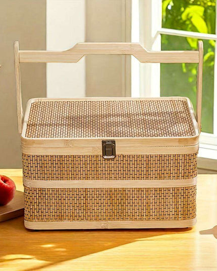 Eco-Friendly Handwoven Bamboo Basket for Picnics and Storage - 12.99" x 7.09" x 5.12"
