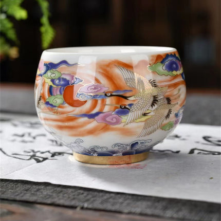 White Porcelain Single-cup Teacup Teacup High-grade Crane And Mutton F
