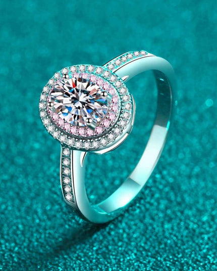 Stunning Moissanite & Zircon Halo Sterling Silver Engagement Ring Set