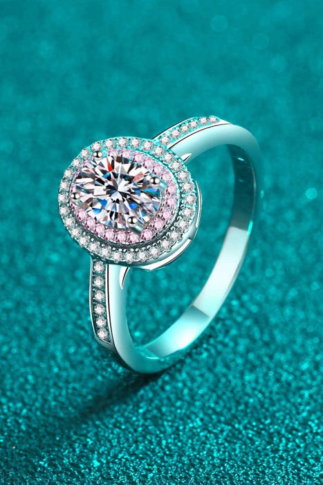 Luxurious 1 Carat Moissanite and Zircon Sterling Silver Ring with Halo Design