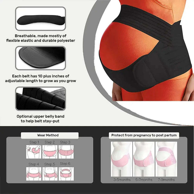 Maternity Support Belly Band with Adjustable Back Belt for Pregnant Women