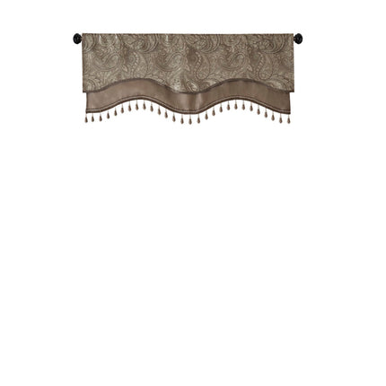 Room & Decor Jacquard Window Valance with Beads, 50x18", Blue/Brown