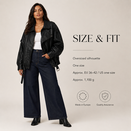 Oversized Faux Leather Jacket — High Collar, Full Zip & Adjustable Belt Coats & Jackets jacket-57 Clothing > Women's Clothing > Outerwear > Jackets & Coats > Faux Leather Jackets
