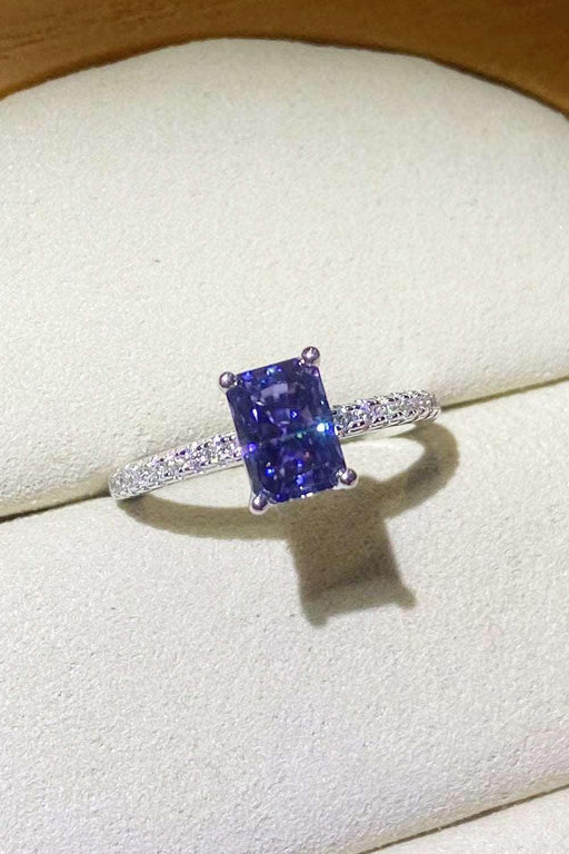 Blue Moissanite Sterling Silver Ring with 1 Carat Lab Grown Diamond