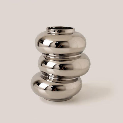 Donut Shaped Ceramic Vase Silver Plated Mirror Finish Elegant Home Decor