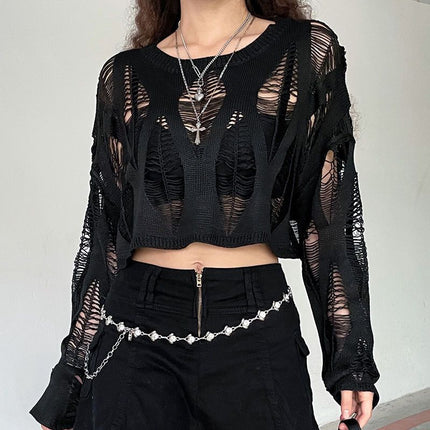 Peekaboo Studio Ripped Dark Hollow Long Sleeve - Stylish & Comfortable