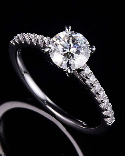 Elegant 1 Carat Lab-Created Diamond Sterling Silver Ring with Dazzling Zircon Accents - Timeless Sophistication