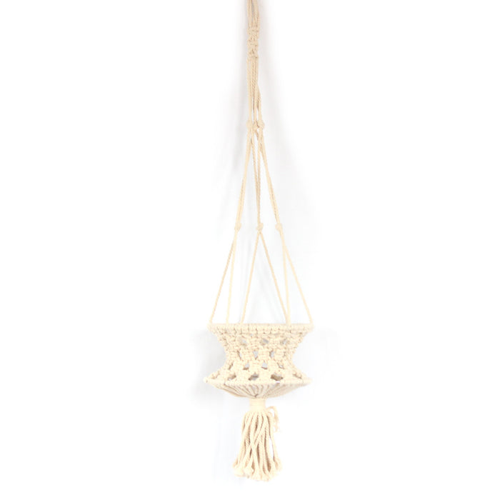 Rustic Beige Hand-Woven Iron Ring Cotton Plant Hanger