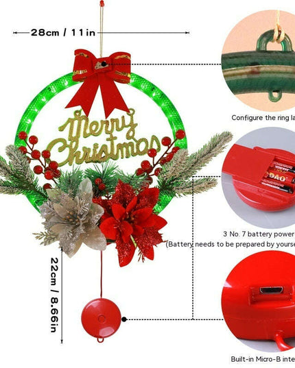 Christmas 30CM Luminous Garland Door Hanging Christmas Decorations