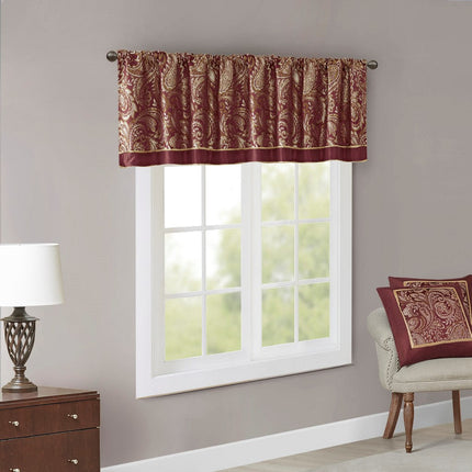 Room & Decor Jacquard Window Valance, 50x18", Burgundy, Polyester