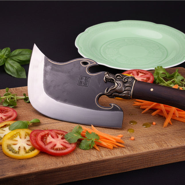 Tiger Head Bone Cutter — 38cm Longquan Manganese Steel Cleaver with Rosewood Handle