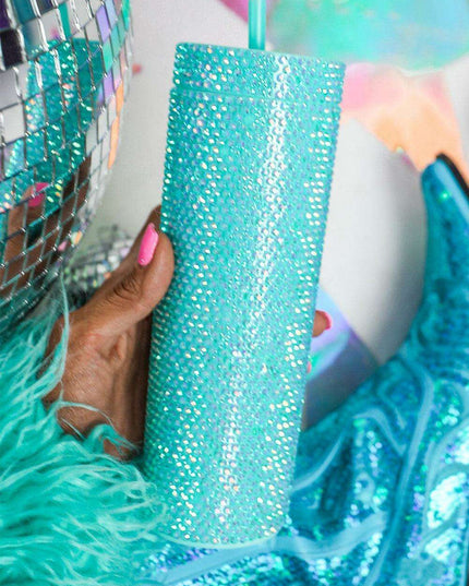 Emerald Elegance Rhinestone-Studded Tumbler for Luxurious Hydration