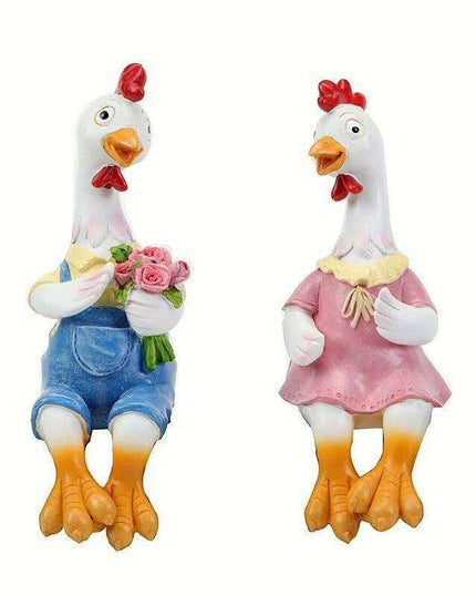Adorable Resin Chicken Duo for Garden and Balcony Enchantment