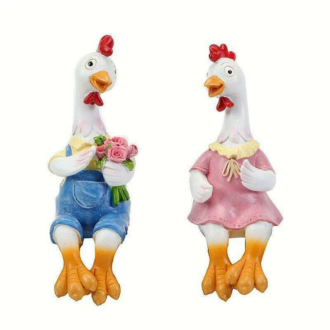 Adorable Resin Chicken Duo for Garden and Balcony Enchantment