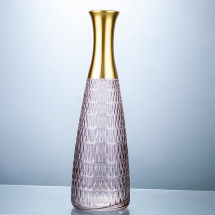 Golden Edge Textured Glass Vase Decoration With Sandblasted Finish