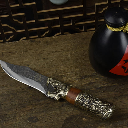 Yulong Bone Knife With Rosewood Handle And Brass Fittings 14cm Blade 7Cr17Mov