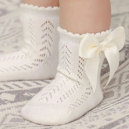 Adorable Cotton Baby Girl Socks with Stylish Bows - Breathable Short Socks