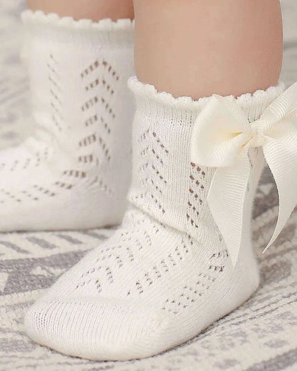 Adorable Cotton Baby Girl Socks with Stylish Bows - Breathable Short Socks