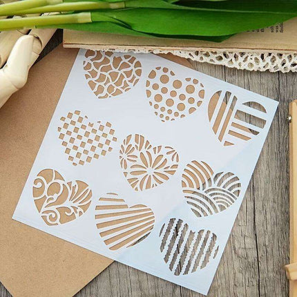 Delightful Mini Heart Stencil Set - Nine Grid Designs for Creative Scrapbooking and DIY Projects