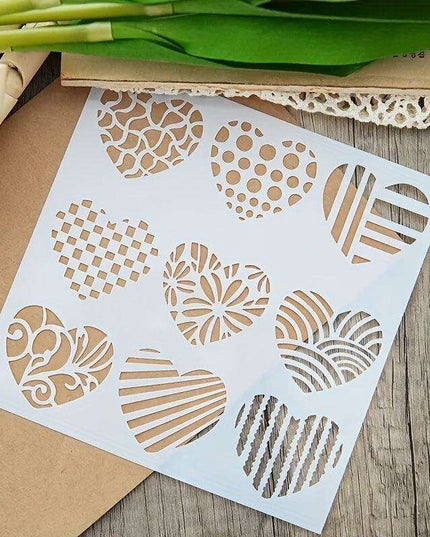 Delightful Mini Heart Stencil Set - Nine Grid Designs for Creative Scrapbooking and DIY Projects
