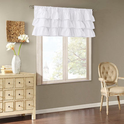 Room & Decor Cotton Oversized Ruffle Valance, White, 50x18", Elegant D