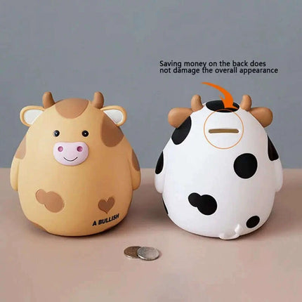 Adorable Cartoon Cow Coin Bank - Cute Vinyl Money Box for Kids - Fun Savings Jar