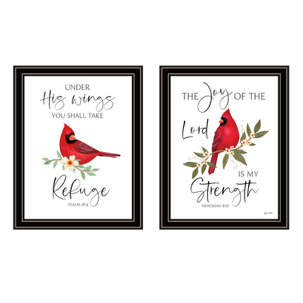 Annie Lapoint 2-Piece Red Cardinals Wall Art Set, Black Framed Decor