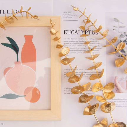 Elegant Golden Eucalyptus Stem Bundle - 15 Pieces for Festive Home Decor