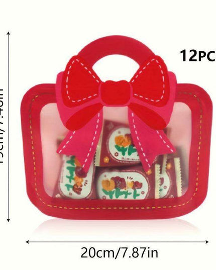 12-Pack Elegant Self-Standing Gift Bags with Charming Bows - Ideal for Celebrations, Treats & Business Packaging